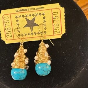 Fashion Jewelry Gold, Pearl and Turquoise Earrings